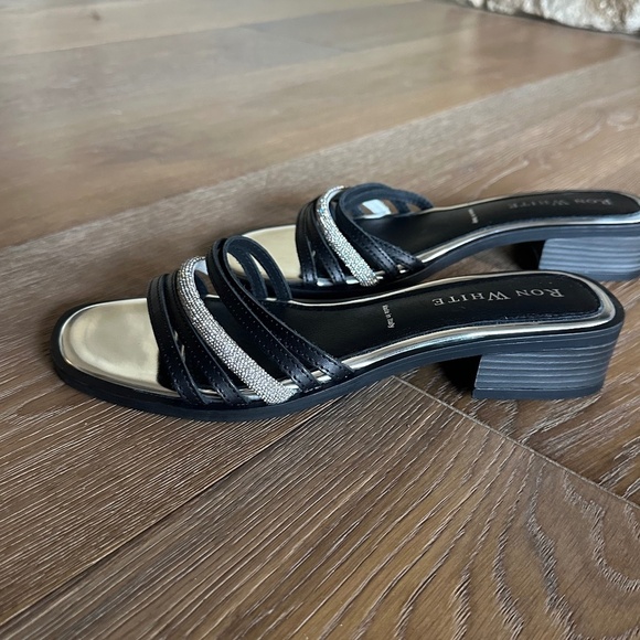 RON WHITE Vega Rhinestone Slide Sandal In Onyx Silver - Picture 9 of 15